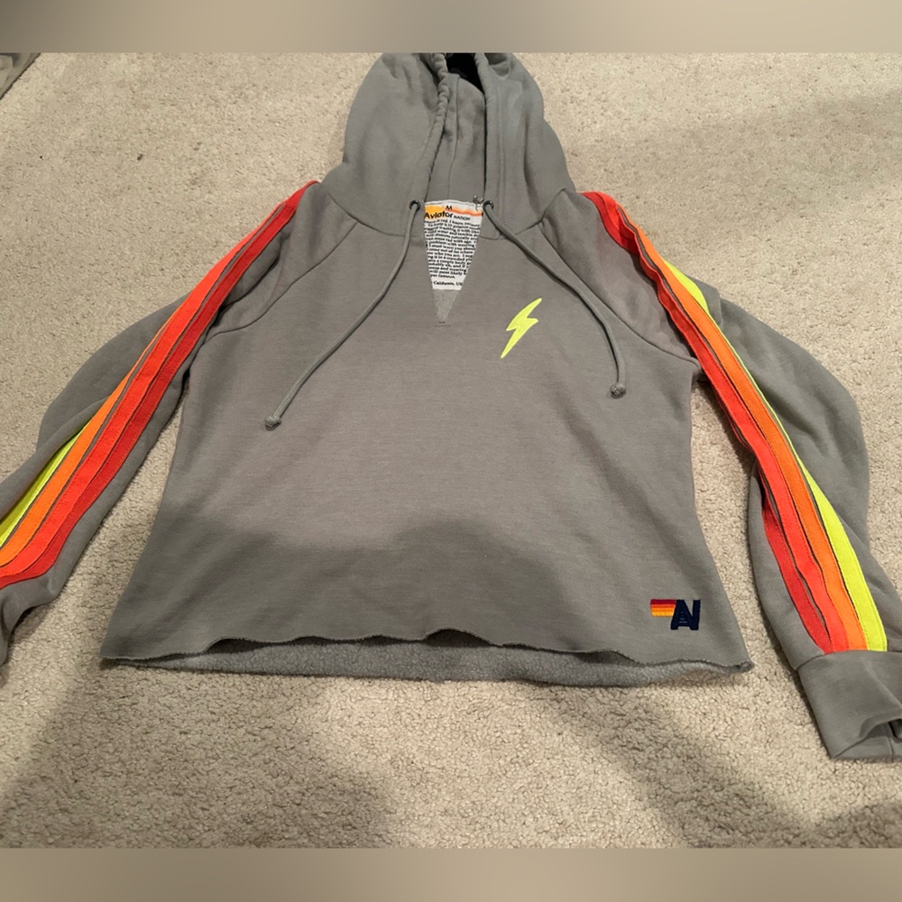 Aviator Nation grey neon cropped hoodie never worn size medium